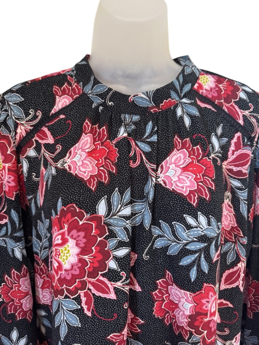 ANN TAYLOR LOFT Black Floral Office/Career Blouse XLARGE       #C - Picture 2 of 8